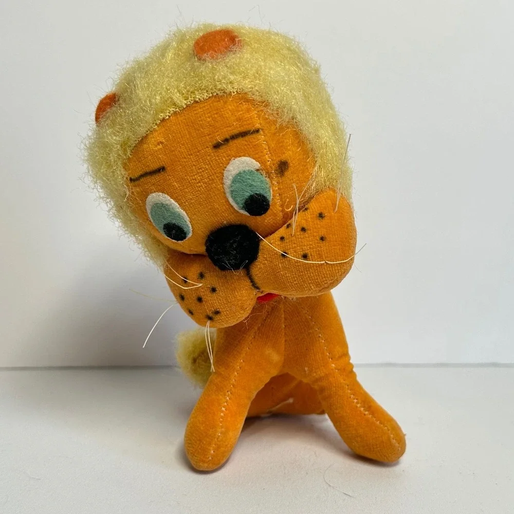 Vintage Plush Stuffed Lion Toy Small Orange Made in Japan‎ MCM Retro